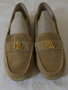 Lauren Ralph Lauren Barnsbury Tan Suede Driving Loafer Signature Logo Women's  9